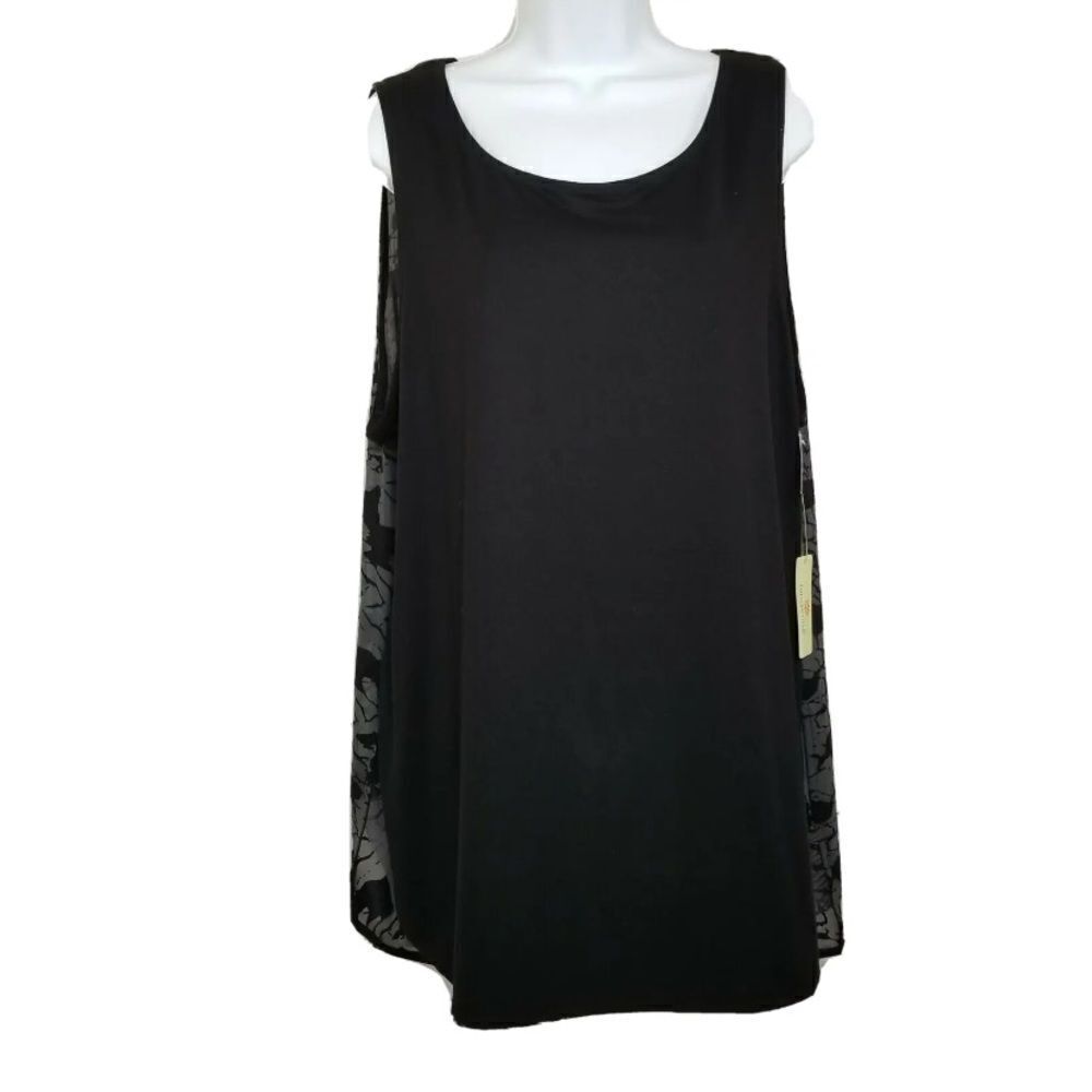 Tangerine Womens Shirt Top Black Sleeveless Large Blouse Mesh Back